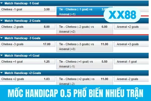Mốc Handicap 0.5 phổ biến nhiều trận Mốc Handicap 0.5 phổ biến nhiều trận