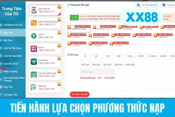 Tiến hành lựa chọn phương thức nạp Tiến hành lựa chọn phương thức nạp
